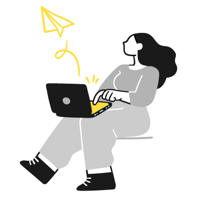 ノートパソコンで問い合わせをする人物のイラスト